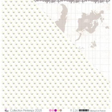 Papier imprimé Scrapbooking Carterie - "Petits triangles taupe, beige & jaune pâle sur fond blanc"