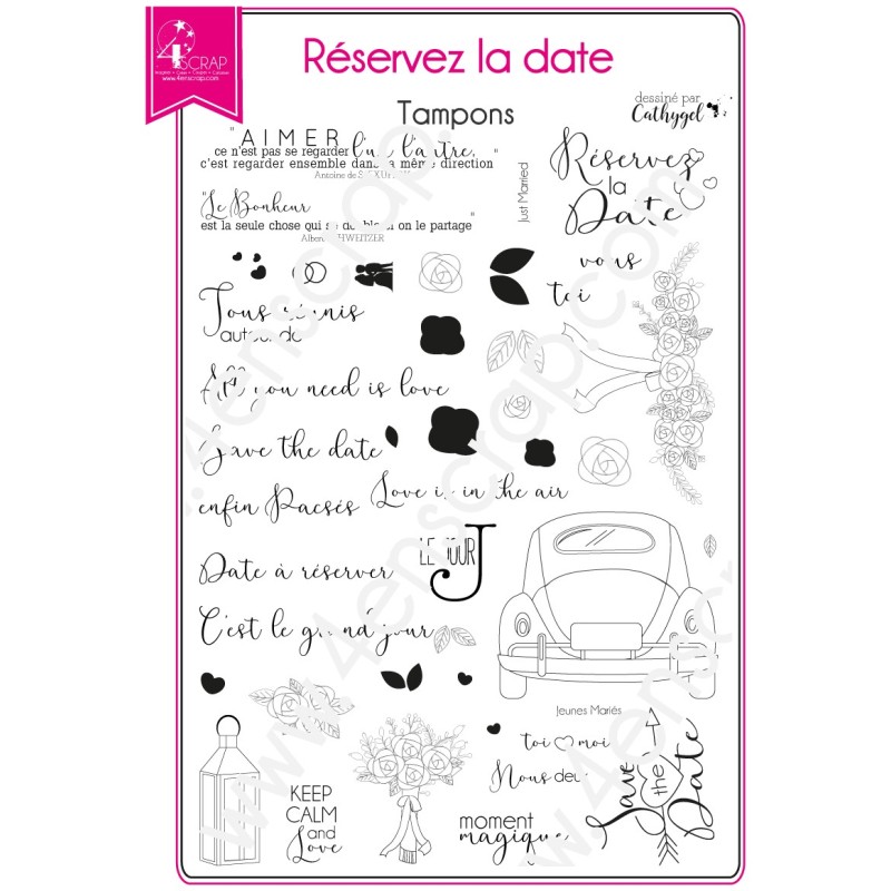 Tampon transparent Scrapbooking Carterie mariage union - Réservez la date Tampon transparent Scrapbooking Carterie mariage union - Réservez la date
