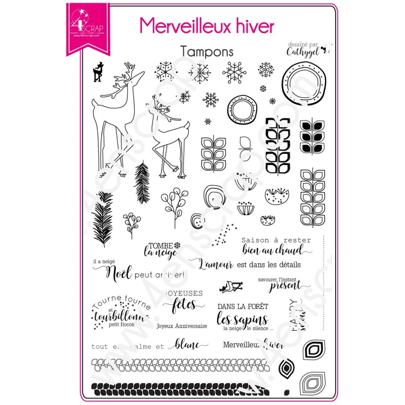 Tampon transparent Scrapbooking Carterie renne - Merveilleux hiver