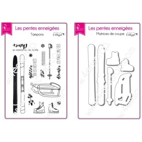 Tampon transparent matrice die Scrapbooking Carterie ski - Les pentes enneigées