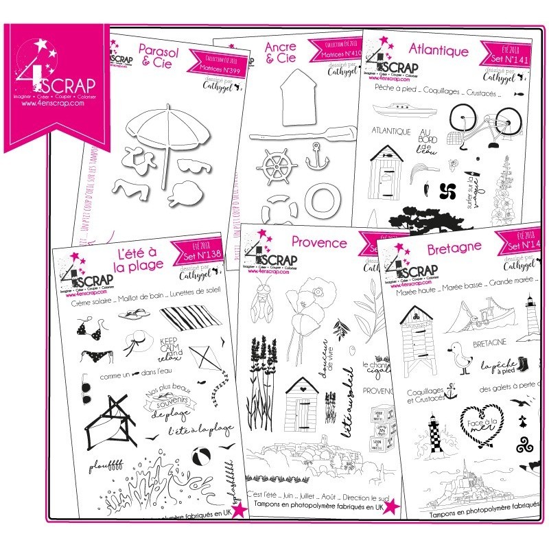 Tampon transparent matrice die Scrapbooking Carterie - Pack produit "Plage" Tampon transparent matrice die Scrapbooking Carterie - Pack produit "Plage"