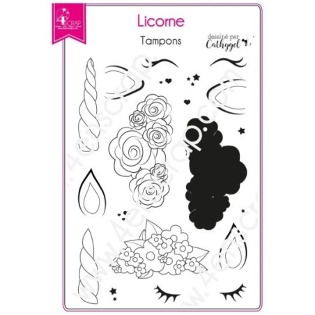 Tampon transparent Scrapbooking Carterie créature fleur imaginaire - Licorne