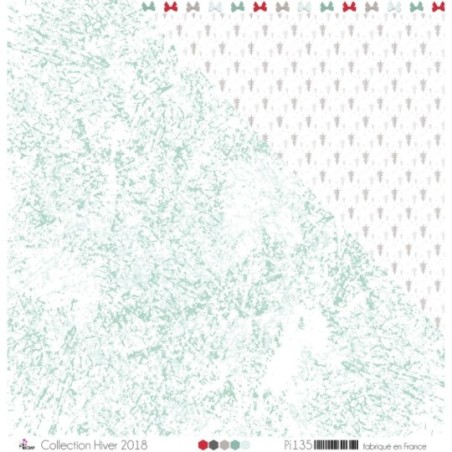 Papier imprimé Scrapbooking Carterie - "Givre vert argile sur fond blanc"