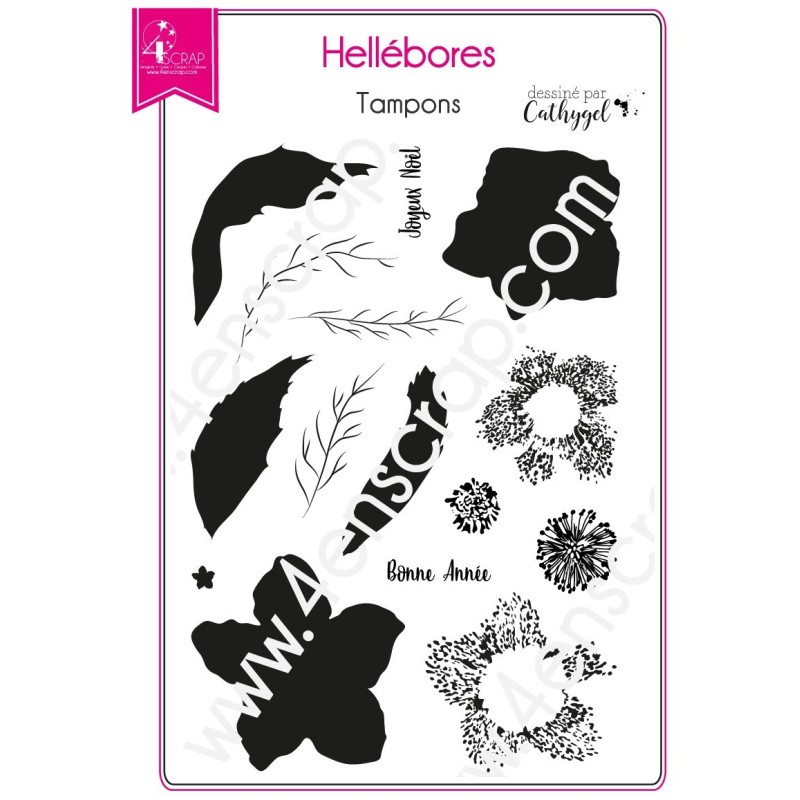 Tampon transparent Scrapbooking Carterie fleur feuille hiver - Hellébores Tampon transparent Scrapbooking Carterie fleur feuille hiver - Hellébores