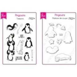 Tampon transparent matrice die Scrapbooking Carterie pingouin glace - Ça gliiiisse