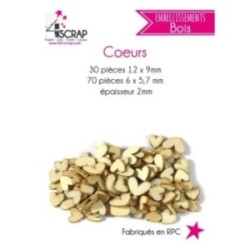 Embellissement Scrapbooking Carterie - Coeurs bois