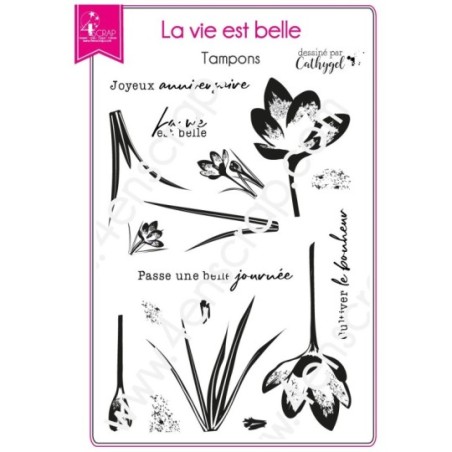 Tampon transparent Scrapbooking Carterie crocus fleur bonheur - La vie est belle