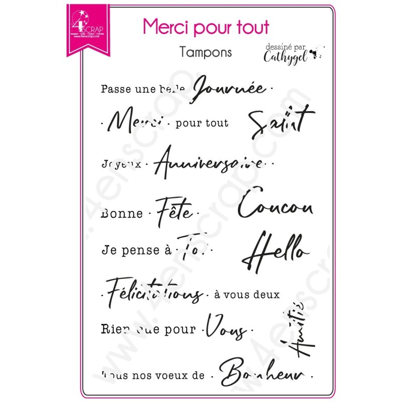 Tampon transparent Scrapbooking Carterie mot texte intemporel - Merci pour tout Tampon transparent Scrapbooking Carterie mot texte intemporel - Merci pour tout