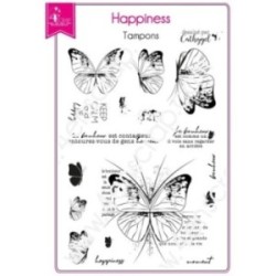 Happiness - Tampon transparent Scrapbooking Carterie bonheur papillon printemps