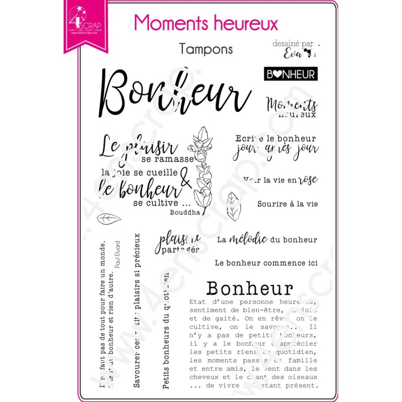 Tampon transparent Scrapbooking Carterie bonheur plaisir instant - Moments heureux Tampon transparent Scrapbooking Carterie bonheur plaisir instant - Moments heureux
