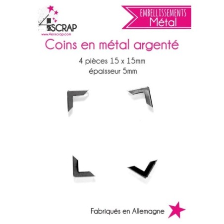 Embellissement Scrapbooking Carterie - Coins en métal argenté