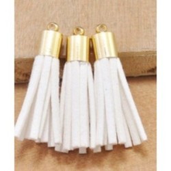 Embellissement Scrapbooking - Pompom doré en simili cuir blanc Embellissement Scrapbooking - Pompom doré en simili cuir blanc