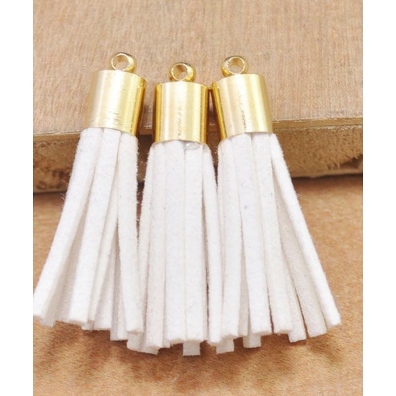 Embellissement Scrapbooking - Pompom doré en simili cuir blanc Embellissement Scrapbooking - Pompom doré en simili cuir blanc