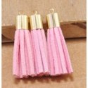 Embellissement Scrapbooking - Pompom doré en simili cuir rose