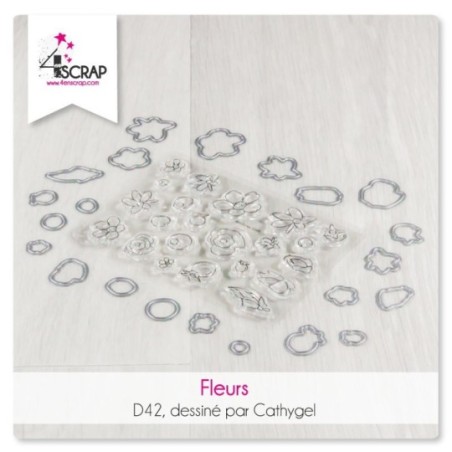 Duo de tampons et matrices de coupe assorties « Fleurs» avec différentes fleurs.