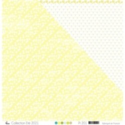 Papier imprimé Scrapbooking Carterie - "Carrés rayonnants blanc sur fond jaune "