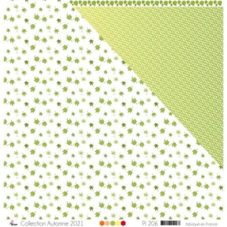 Papier imprimé Scrapbooking Carterie - " Motifs feuilles automnales vertes "