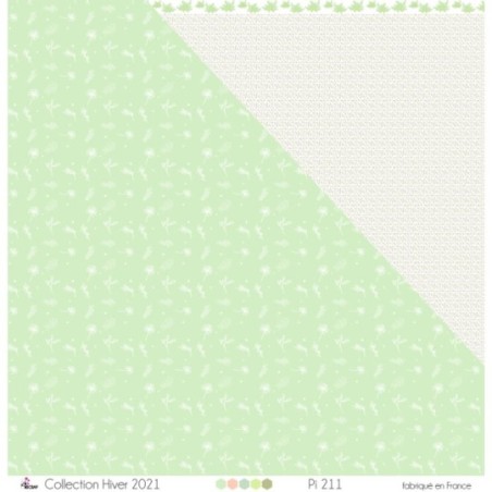 Papier imprimé "Feuillage blanc sur fond vert glacée" - Scrapbooking Carterie