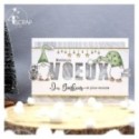 Carte de voeux avec deux lutins d'hiver tenant une lanterne devant une guirlande d'étoiles