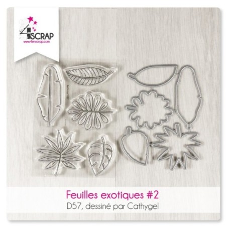 Duo de tampons et matrices de coupe assorties avec des feuilles exotiques