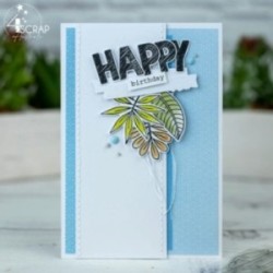 Carte d'anniversaire scrapbooking avec des feuillages exotiques et des étiquettes