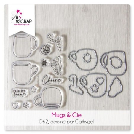 Duo tampons transparents et matrices de coupe de scrapbooking avec des mugs gourmands.