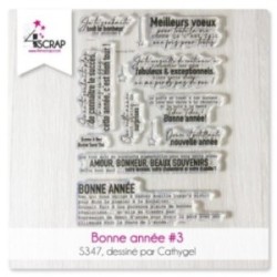 Tampon transparent "bonne année 3" avec des textes pour les cartes de voeux de scrapbooking.