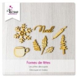 Embellissement de scrapbooking en bois de différentes formes de fêtes (flocon de neige, houx, noël...)