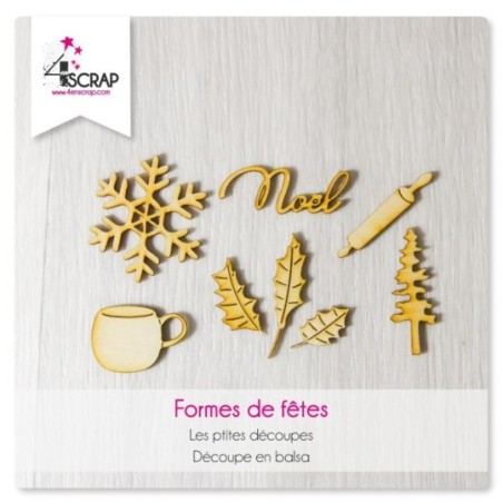 Embellissement de scrapbooking en bois de différentes formes de fêtes (flocon de neige, houx, noël...)