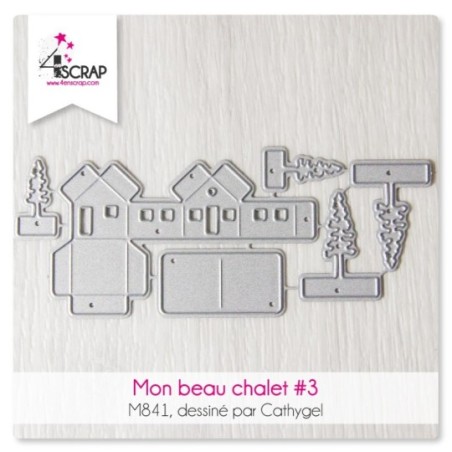 Matrice de coupe de scrapbooking "mon beau chalet 3" pour faire des petits chalets décoratifs en volume, une église, et des sapi